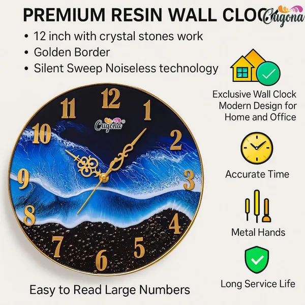 Premium_Resin_Wall_Clock_for_Home_12_inch,_Silent_Sweep_Movement,_Crystal_Stones,_Golden_Border,_Modern_Ocean_Wave_Design_Big_Wall_Clock_for_Living_Room_Hotel_Resin_Clock_for_Living_Room