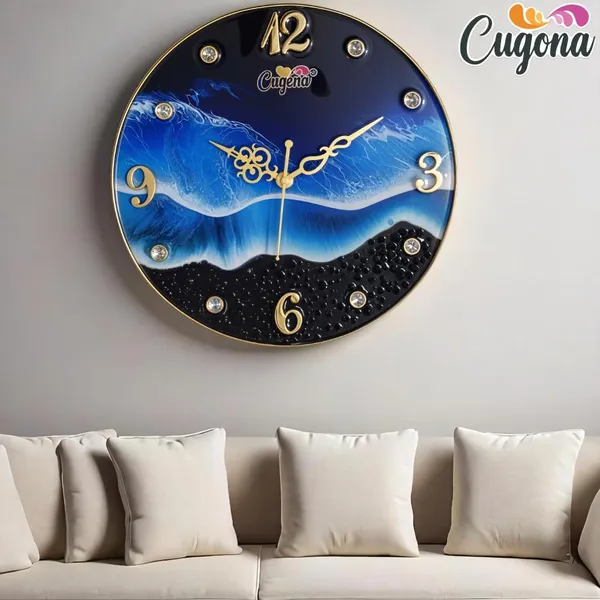 Premium_Resin_Wall_Clock_for_Home_12_inch,_Silent_Sweep_Movement,_Crystal_Stones,_Golden_Border,_Modern_Ocean_Wave_Design_Big_Wall_Clock_for_Bedroom_Hotel_Resin_Clock_for_Living