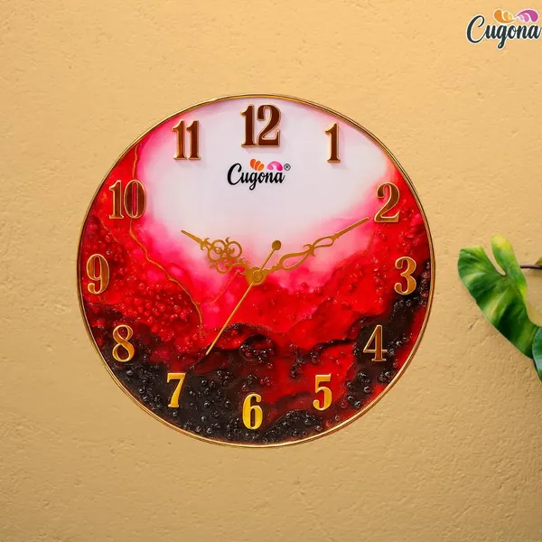 Premium_Resin_Wall_Clock_for_Home_12_inch,_Silent_Sweep_Movement,_Crystal_Stones,_Golden_Border,_Modern_red_Ocean_Wave_Design_Big_Wall_Clock_for_Living_Room_Hotel_Resin_Art_wal_Clock_Big_Size