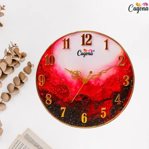 Premium_Resin_Wall_Clock_for_Home_12_inch,_Silent_Sweep_Movement,_Crystal_Stones,_Golden_Border,_Modern_red_Ocean_Wave_Design_Big_Wall_Clock_for_Living_Room_Hotel_Resin_Art_wal_Clock_Big_Size