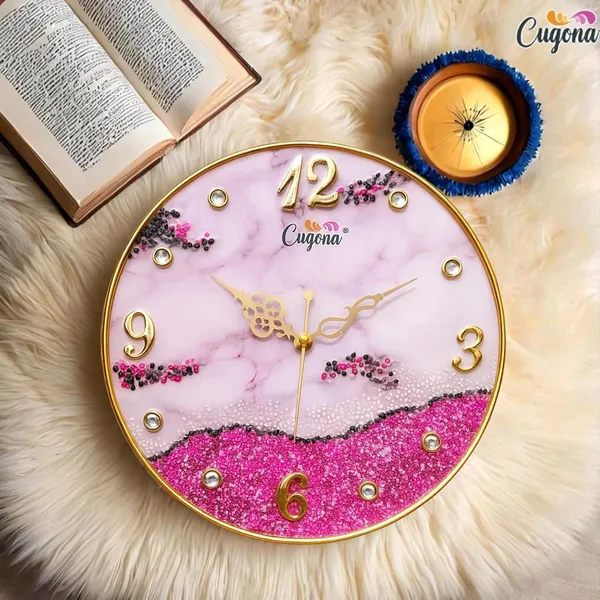 Premium_resin_Wall_Clock_for_home_12_inch_Crystal_Stones,_Golden_Border,_Modern_crstyal_Ocean_Wave_Pink_Wall_Clock_big_size_for_Living_Room_Silent_Sweep_Movement_hotel_Resin_clock_for_living_room