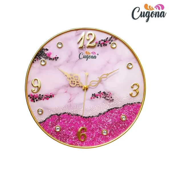 Premium_resin_Wall_Clock_for_home_12_inch_Crystal_Stones,_Golden_Border,_Modern_crstyal_Ocean_Wave_Pink_Wall_Clock_big_size_for_Living_Room_Silent_Sweep_Movement_hotel_Resin_clock_for_living_room