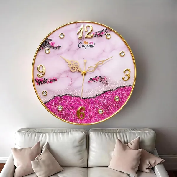 Premium_resin_Wall_Clock_for_home_12_inch_Crystal_Stones,_Golden_Border,_Modern_crstyal_Ocean_Wave_Pink_Wall_Clock_big_size_for_Living_Room_Silent_Sweep_Movement_hotel_Resin_clock_for_living_room