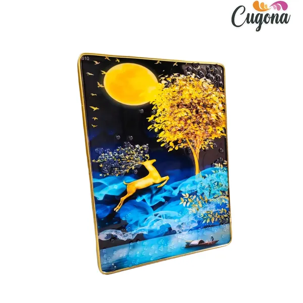 3D_Golden_Deer_Crystal_Photo_Frame__13x10_Inch_Wall_Art_with_Golden_Frame_&_Epoxy_Resin_Coating_for_Home,_Office_&_Hotels