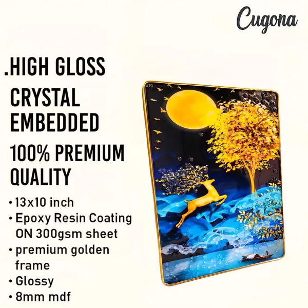 3D_Golden_Deer_Crystal_Photo_Frame__13x10_Inch_Wall_Art_with_Golden_Frame_&_Epoxy_Resin_Coating_for_Home,_Office_&_Hotels