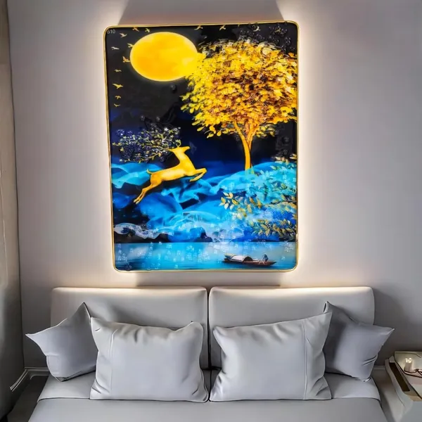 3D_Golden_Deer_Crystal_Photo_Frame__13x10_Inch_Wall_Art_with_Golden_Frame_&_Epoxy_Resin_Coating_for_Home,_Office_&_Hotels