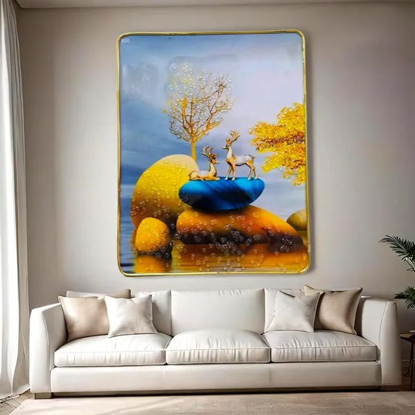 3D_Golden_Deer_photo_frame_Crystal_stone_with_golden_frame_-_epoxy_resin_Coated_13x10_inch_golden_crystal_Wall_Painting_for_decoration_|_deer_vastu_Painting_for_living_room_wall_decor