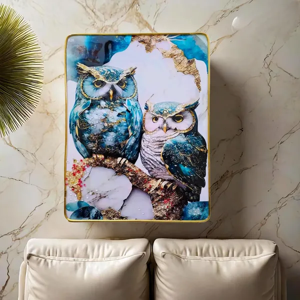 Sky_Blue_Owl_wall_photo_frame_crystal_13x10_inch_with_golden_border-_Luxury_epoxy_Resin_coated_|_Painting_for_Wall_Decor_|_photo_frame_for_living_room_|_scenery_for_Wall_decoration