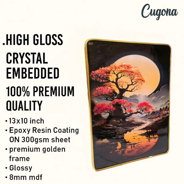 Tree_Red_Leaf_Moonlight_Crystal_Wall_Photo_Frame__13x10_Inch_Epoxy_Resin_Coated_Art_with_Golden_Border_|_Big_Size_Modern_Wall_Decor_Painting_for_Living_Room_&_Home_Decoration