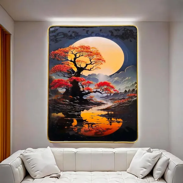 Tree_Red_Leaf_Moonlight_Crystal_Wall_Photo_Frame__13x10_Inch_Epoxy_Resin_Coated_Art_with_Golden_Border_|_Big_Size_Modern_Wall_Decor_Painting_for_Living_Room_&_Home_Decoration
