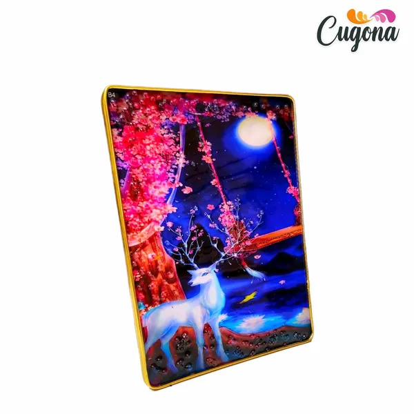 3D_White_Deer_photo_frame_Crystal_stone_with_golden_frame_-_epoxy_resin_Coated_13x10_inch_for_Living_Room,_Office,_Hotels,_bedroom_painting_for_wall_decoration_golden_crystal_Wall_Painting_for_decoration_|_deer_with_pink_flower_Painting_wall_Decor_framed_wall_decor_for_living_room_|_scenery_for_wall_decoraion
