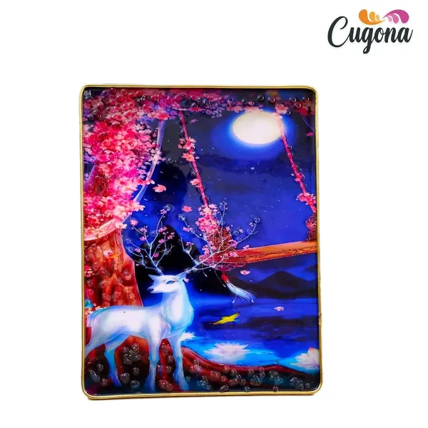 3D_White_Deer_photo_frame_Crystal_stone_with_golden_frame_-_epoxy_resin_Coated_13x10_inch_for_Living_Room,_Office,_Hotels,_bedroom_painting_for_wall_decoration_golden_crystal_Wall_Painting_for_decoration_|_deer_with_pink_flower_Painting_wall_Decor_framed_wall_decor_for_living_room_|_scenery_for_wall_decoraion