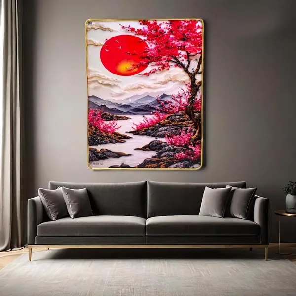 scenery_photo_frame_crystal_13x10_inch_with_golden_border-_Mountains,_Fantasy_River_Scene_Wall_Decor_photo_frame_-_wall_decor_photo_frames_modern_art_for_living_room_-_epoxy_resin_Coated_|_Luxury_wall_Frame_Frame_wall_decor_big_size_painting_for_wall_decoration