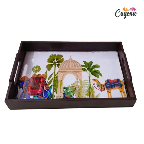 Wooden_Serving_Tray_with_Coaster_Set_4_Epoxy_Resin_Coating_12x8_Inch_Rectangular_Tray,_Glossy_Finish,_Lightweight_Multipurpose_for_Serving,_Organizing_Wooden_Tray_for_Serve_with_Tea_Coaster._(Camel)