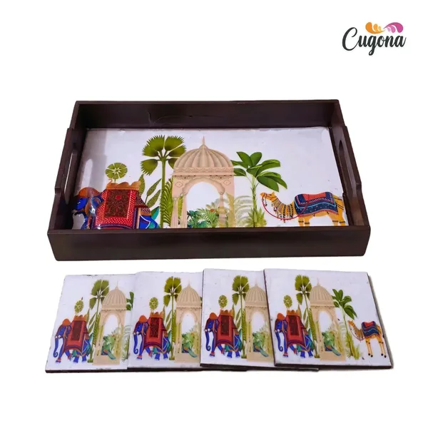 Wooden_Serving_Tray_with_Coaster_Set_4_Epoxy_Resin_Coating_12x8_Inch_Rectangular_Tray,_Glossy_Finish,_Lightweight_Multipurpose_for_Serving,_Organizing_Wooden_Tray_for_Serve_with_Tea_Coaster._(Camel)