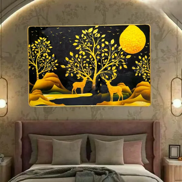 3D_White_Deer_with_swan_Photo_Frame_Crystal_Stone_for_Wall_Decoration_with_golden_border