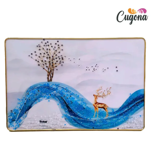 3D_White_Deer_with_swan_Photo_Frame_Crystal_Stone_for_Wall_Decoration_with_golden_border-_epoxy_resin_Coated