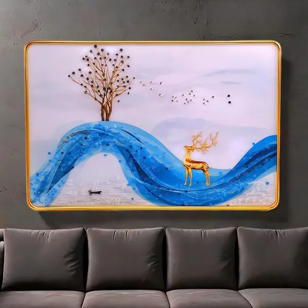 3D_White_Deer_with_swan_Photo_Frame_Crystal_Stone_for_Wall_Decoration_with_golden_border-_epoxy_resin_Coated