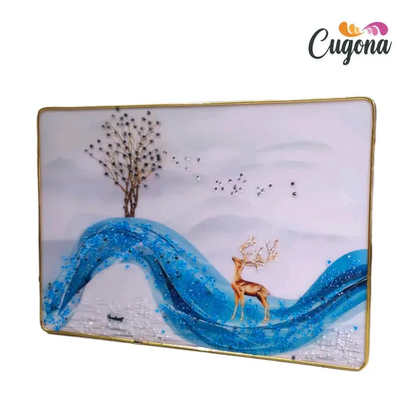 3D_White_Deer_with_swan_Photo_Frame_Crystal_Stone_for_Wall_Decoration_with_golden_border-_epoxy_resin_Coated
