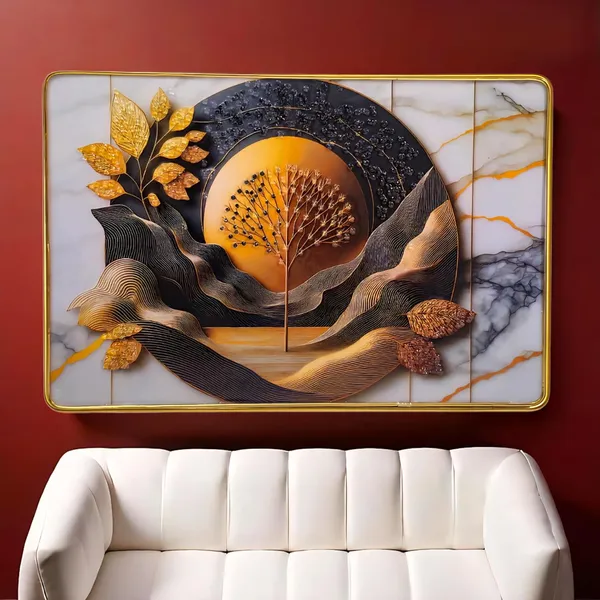 3D_Pink_Flower_Scenery_Photo_Frame_with_Crystal_Stones_&_Golden_Frame__12x18_Inch_Epoxy_Resin_Wall_Decor_for_Living_Room,_Bedroom_&_Gifting_occiasion_(golden_tree)