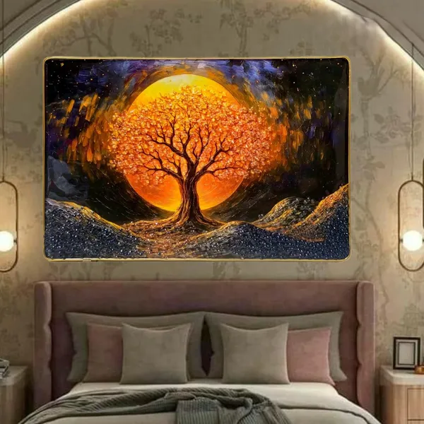 3D_Pink_Flower_Scenery_Photo_Frame_with_Crystal_Stones_&_Golden_Frame__12x18_Inch_Epoxy_Resin_Wall_Decor_for_Living_Room,_Bedroom_&_Gifting_occiasion_(moon_tree)