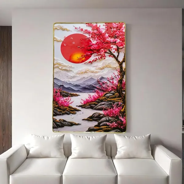 3D_Pink_Flower_Scenery_Photo_Frame_with_Crystal_Stones_&_Golden_Frame__12x18_Inch_Epoxy_Resin_Wall_Decor_for_Living_Room,_Bedroom_&_Gifting_occiasion_(Redsun)
