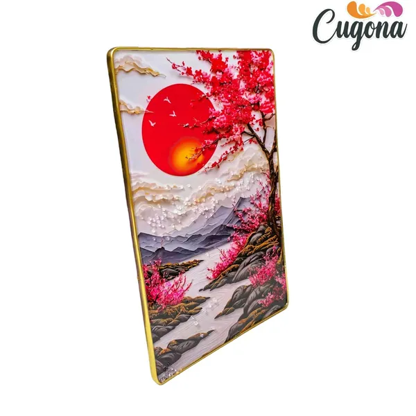 3D_Pink_Flower_Scenery_Photo_Frame_with_Crystal_Stones_&_Golden_Frame__12x18_Inch_Epoxy_Resin_Wall_Decor_for_Living_Room,_Bedroom_&_Gifting_occiasion_(Redsun)