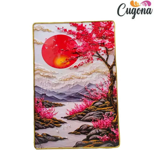 3D_Pink_Flower_Scenery_Photo_Frame_with_Crystal_Stones_&_Golden_Frame__12x18_Inch_Epoxy_Resin_Wall_Decor_for_Living_Room,_Bedroom_&_Gifting_occiasion_(Redsun)