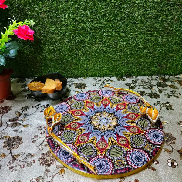 Round_Wooden_Serving_Tray_with_Metal_Handles_12_inch__Tray_Decor_Kitchen_&_Dining,_Wooden_Tray_for_Serving-_Organizing,_Ideal_for_Tea_&_Fruits_-_Round_Multipurpose_Resin_Tray_Serving_Platter_Platter