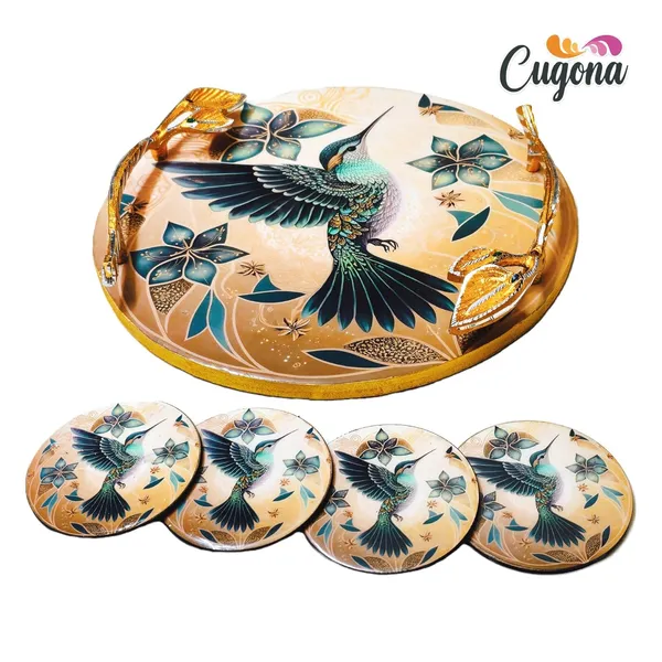 Round_Resin_Serving_Tray_with_Golden_Metal_Handles_12_inch-_Multipurpose_Tray_with_Coasters_Set_of_4__Decorative_Kitchen_&_Dining_Trey,_Wooden_Tray_for_Serving_&_Tray_with_Coasters