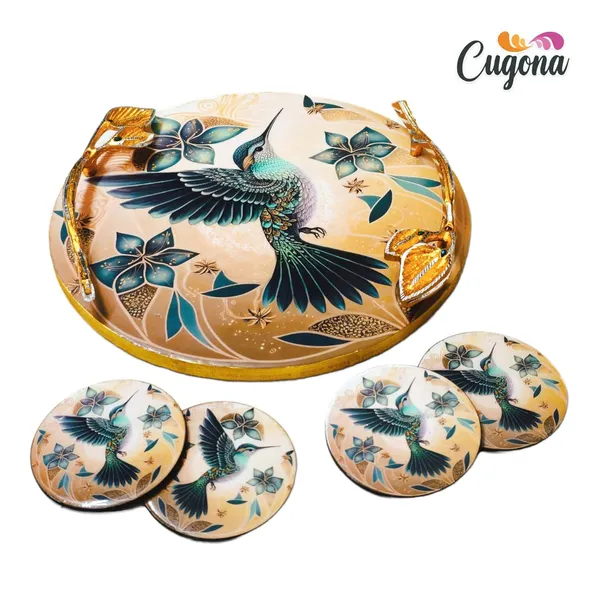 Round_Resin_Serving_Tray_with_Golden_Metal_Handles_12_inch-_Multipurpose_Tray_with_Coasters_Set_of_4__Decorative_Kitchen_&_Dining_Trey,_Wooden_Tray_for_Serving_&_Tray_with_Coasters