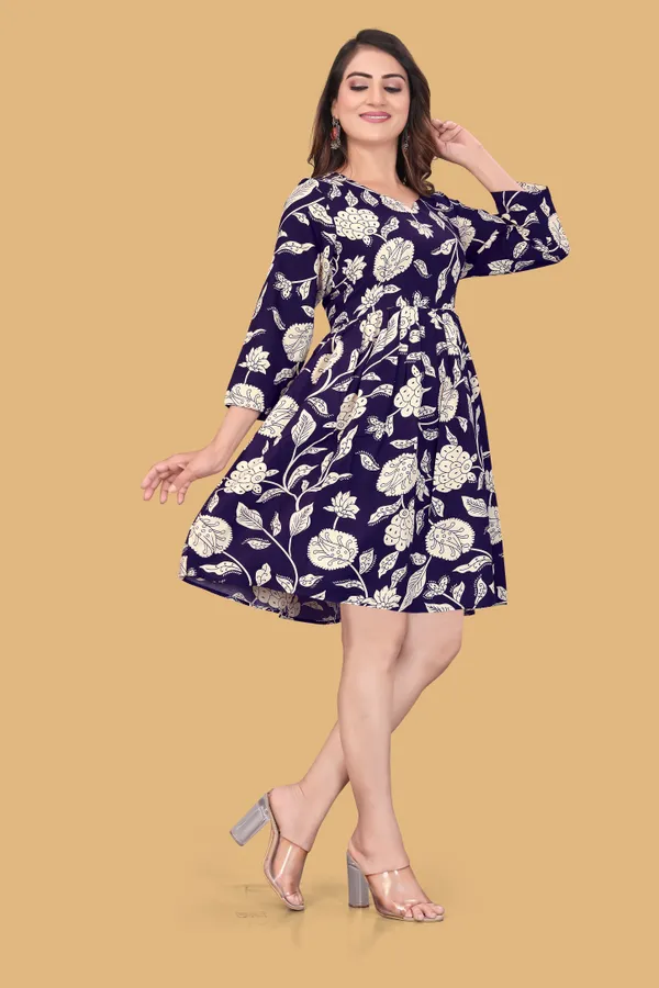 Blue_Floral_Printed_A-Line_Puff_Sleeves_Mini_Dress_|_For_Women