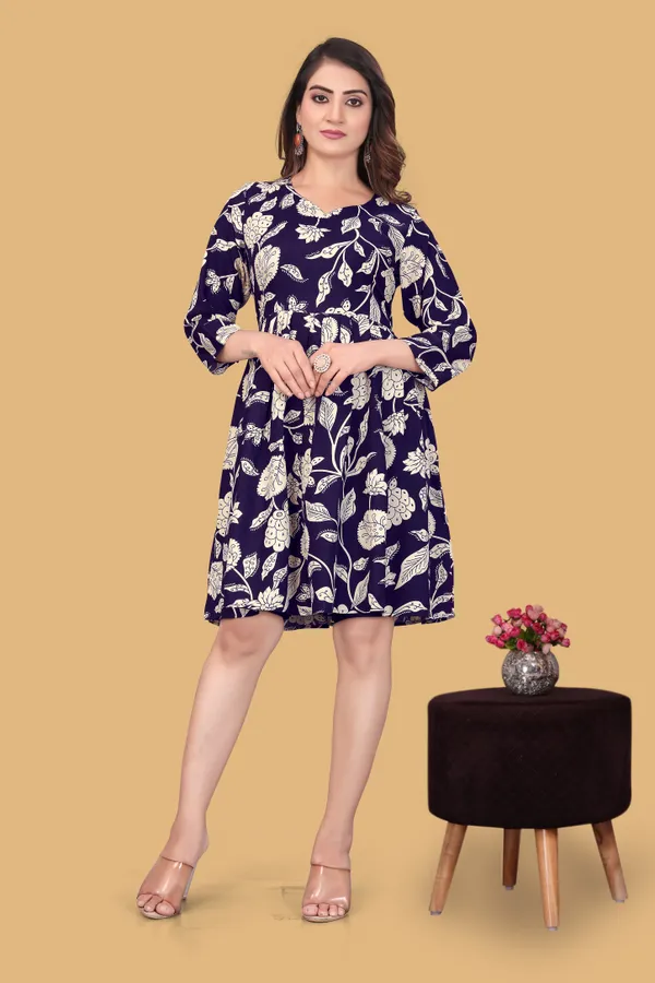 Blue_Floral_Printed_A-Line_Puff_Sleeves_Mini_Dress_|_For_Women