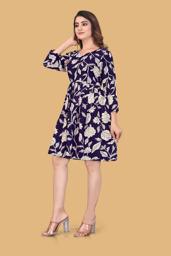Blue_Floral_Printed_A-Line_Puff_Sleeves_Mini_Dress_|_For_Women