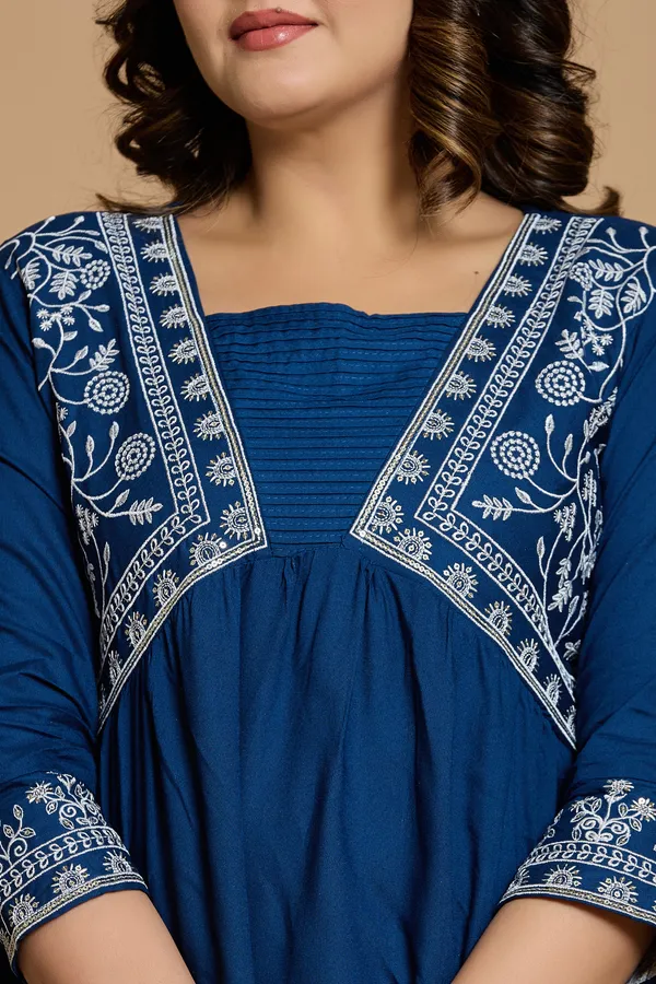 Royal_Blue_Embroidered_V_type_Stylized_Neck_Top_|_For_Women