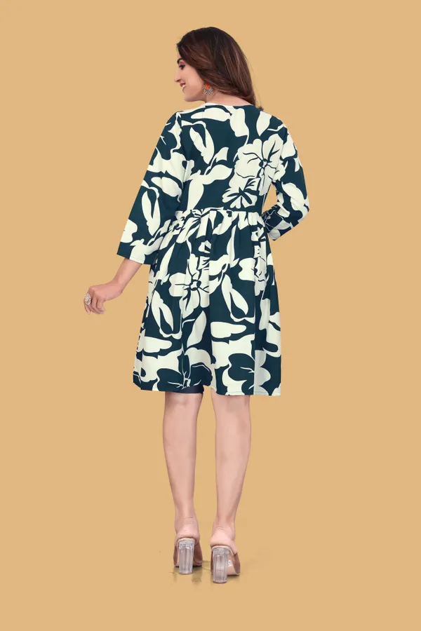 Green_Floral_Printed_A-Line_Puff_Sleeves_Mini_Dress_|_For_Women