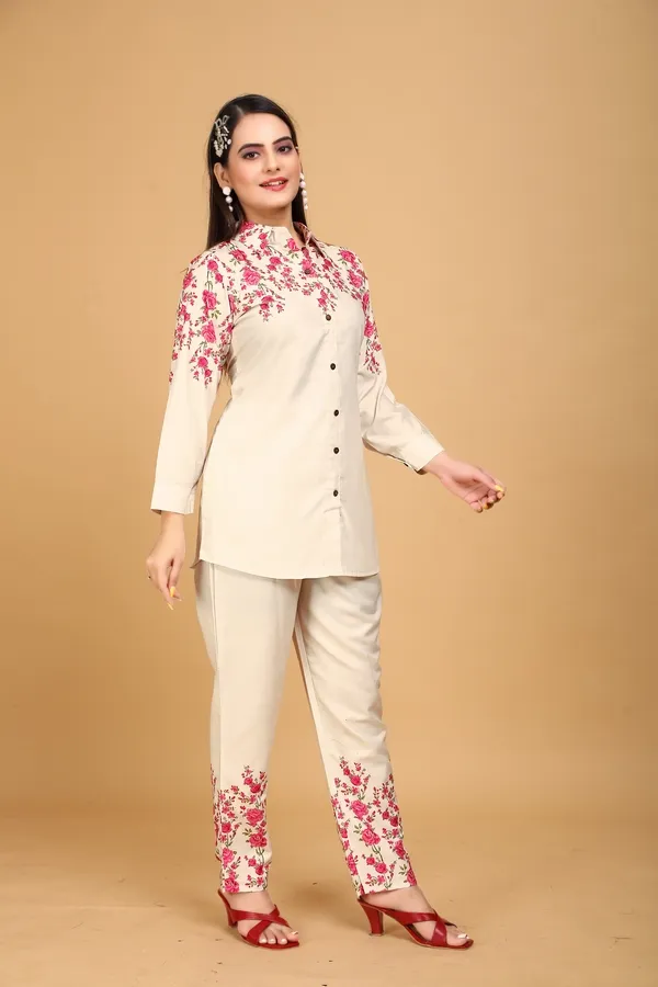 Off_White_Floral_Printed_Rayon_Kurta_and_Pant_Co-ord_Set_|_For_Women
