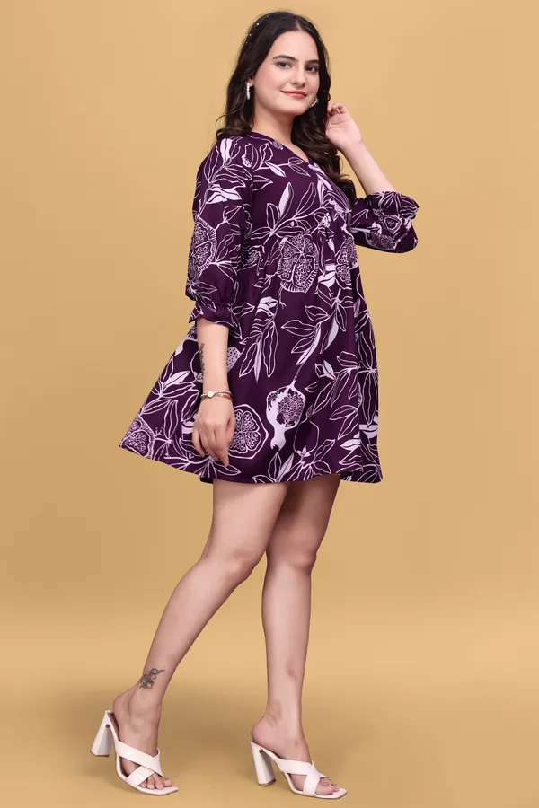 Purple_Floral_Printed_A-Line_Puff_Sleeves_Mini_Dress_|_For_Women