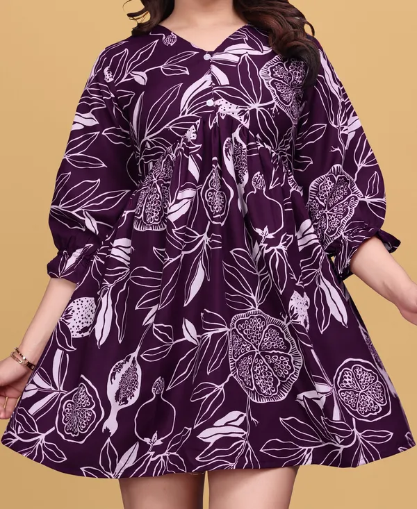 Purple_Floral_Printed_A-Line_Puff_Sleeves_Mini_Dress_|_For_Women