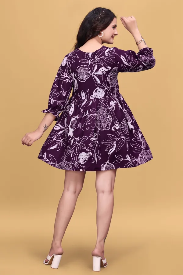 Purple_Floral_Printed_A-Line_Puff_Sleeves_Mini_Dress_|_For_Women