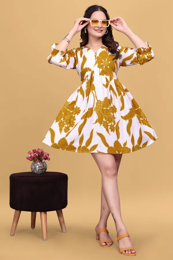White_Floral_Printed_A-Line_Puff_Sleeves_Mini_Dress_|_For_Women