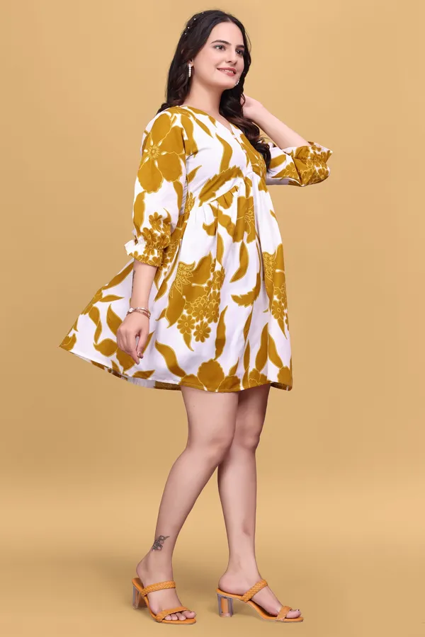 White_Floral_Printed_A-Line_Puff_Sleeves_Mini_Dress_|_For_Women
