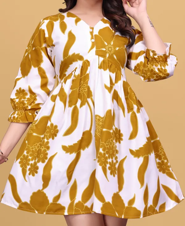 White_Floral_Printed_A-Line_Puff_Sleeves_Mini_Dress_|_For_Women