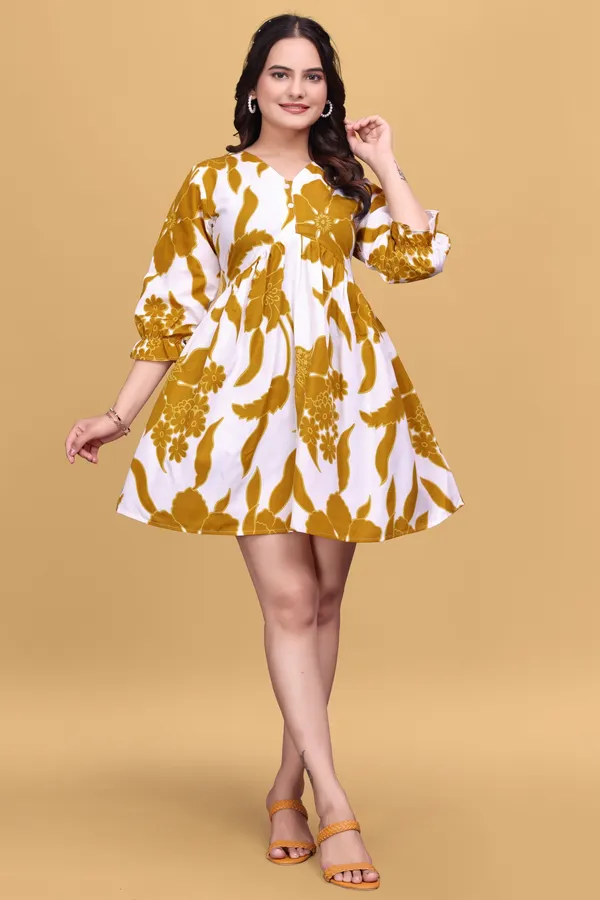White_Floral_Printed_A-Line_Puff_Sleeves_Mini_Dress_|_For_Women