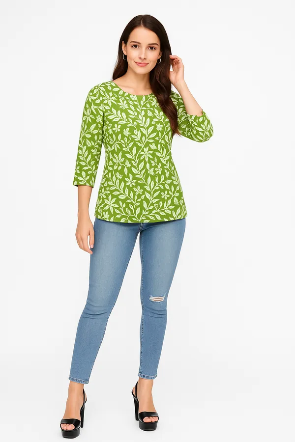 Green_Printed_Round_Neck_Rayon_Short_Kurti_|_For_Women