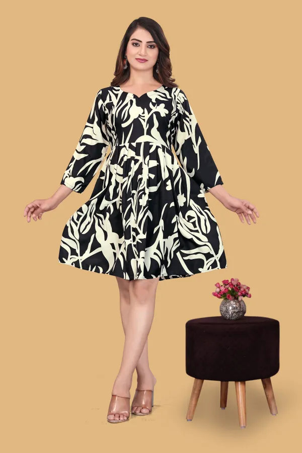 Black_Printed_A-Line_Puff_Sleeves_Mini_Dress_|_For_Women
