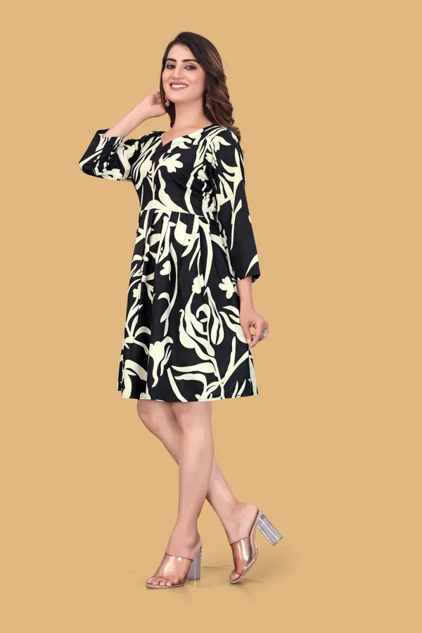 Black_Printed_A-Line_Puff_Sleeves_Mini_Dress_|_For_Women