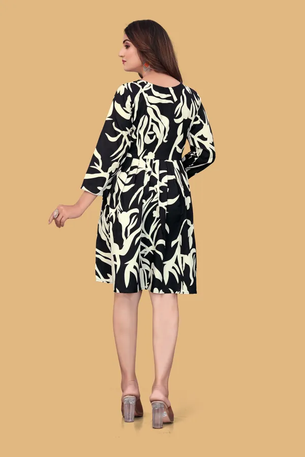 Black_Printed_A-Line_Puff_Sleeves_Mini_Dress_|_For_Women