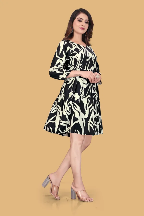 Black_Printed_A-Line_Puff_Sleeves_Mini_Dress_|_For_Women