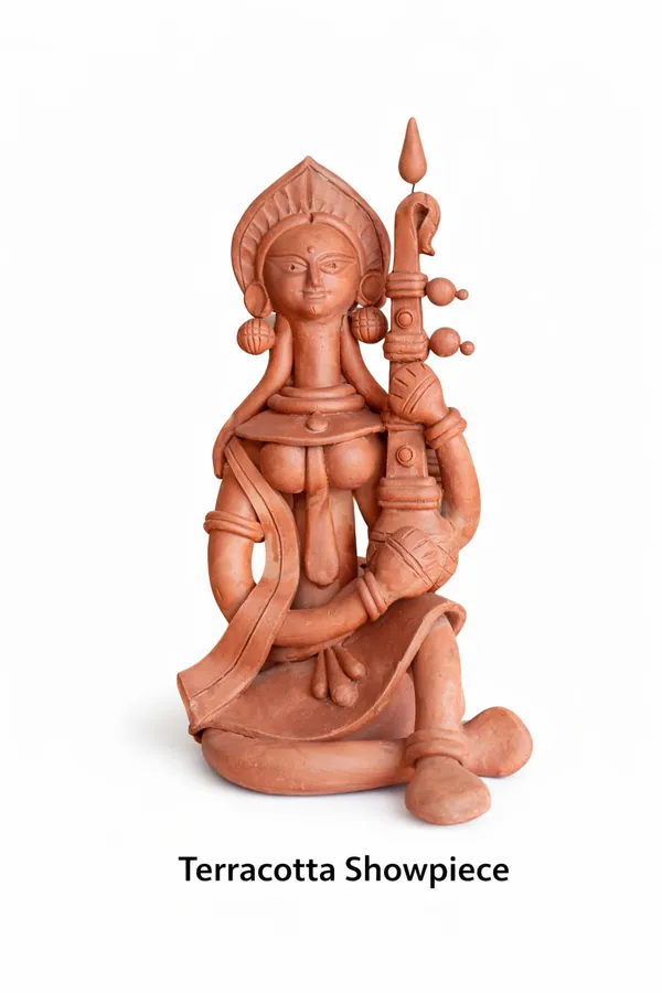 Brownish_Red_Terracotta_Clay_Saraswati_Idol_For_Indoor